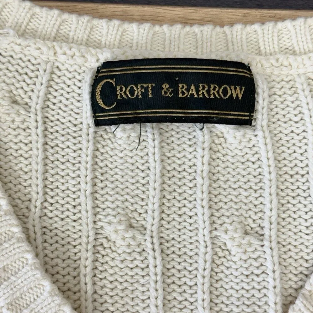 Mens Cable Knit Sweater Vest XL Ivory V Neck Pullover Knit Cotton Prep Academia